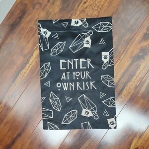 Fabric Sign "Enter At Your Own Risk" Black and White Decorative Gothic Banner